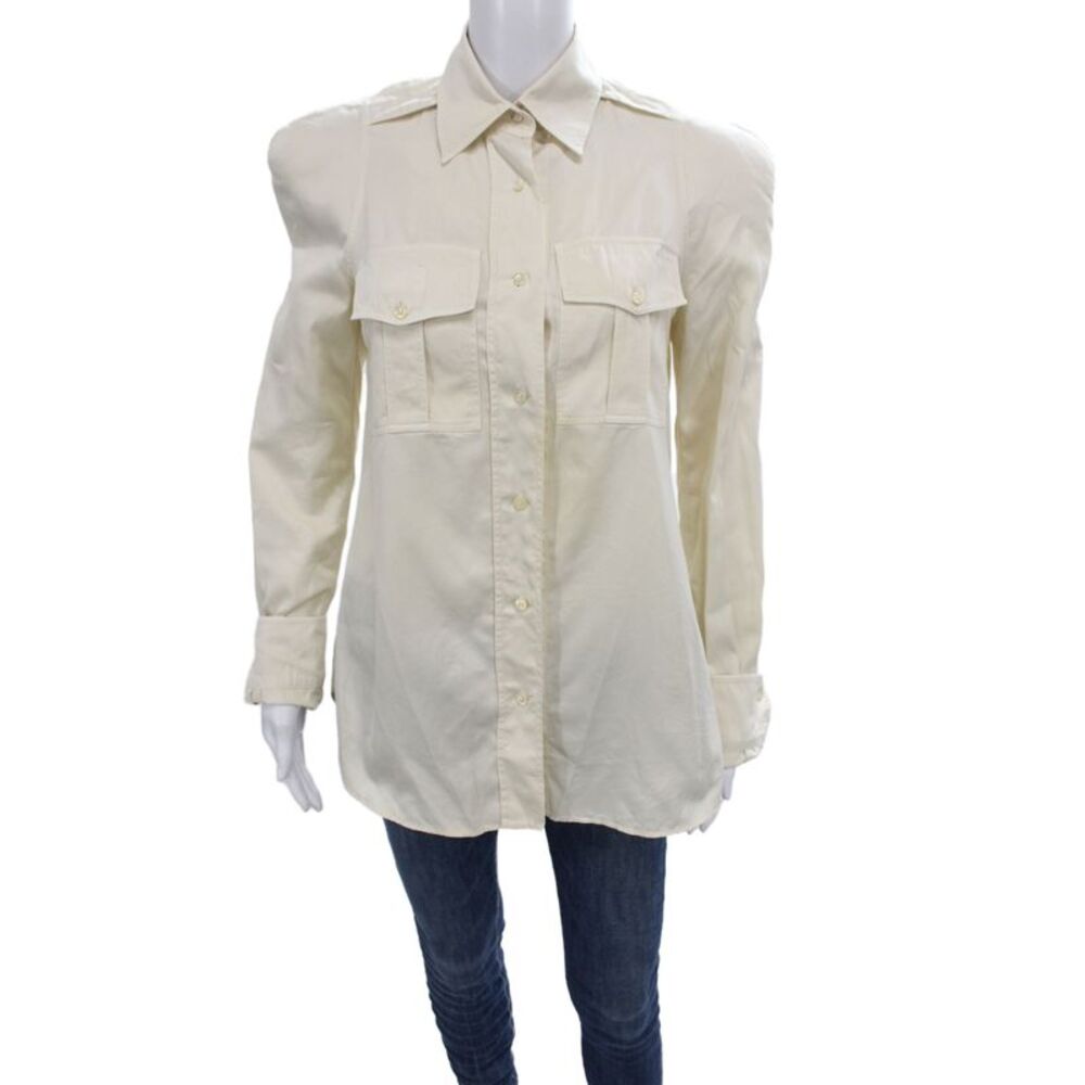 Tom Ford Women Tunic Button-Up Beige Cotton Collared Long Sleeve Size 40